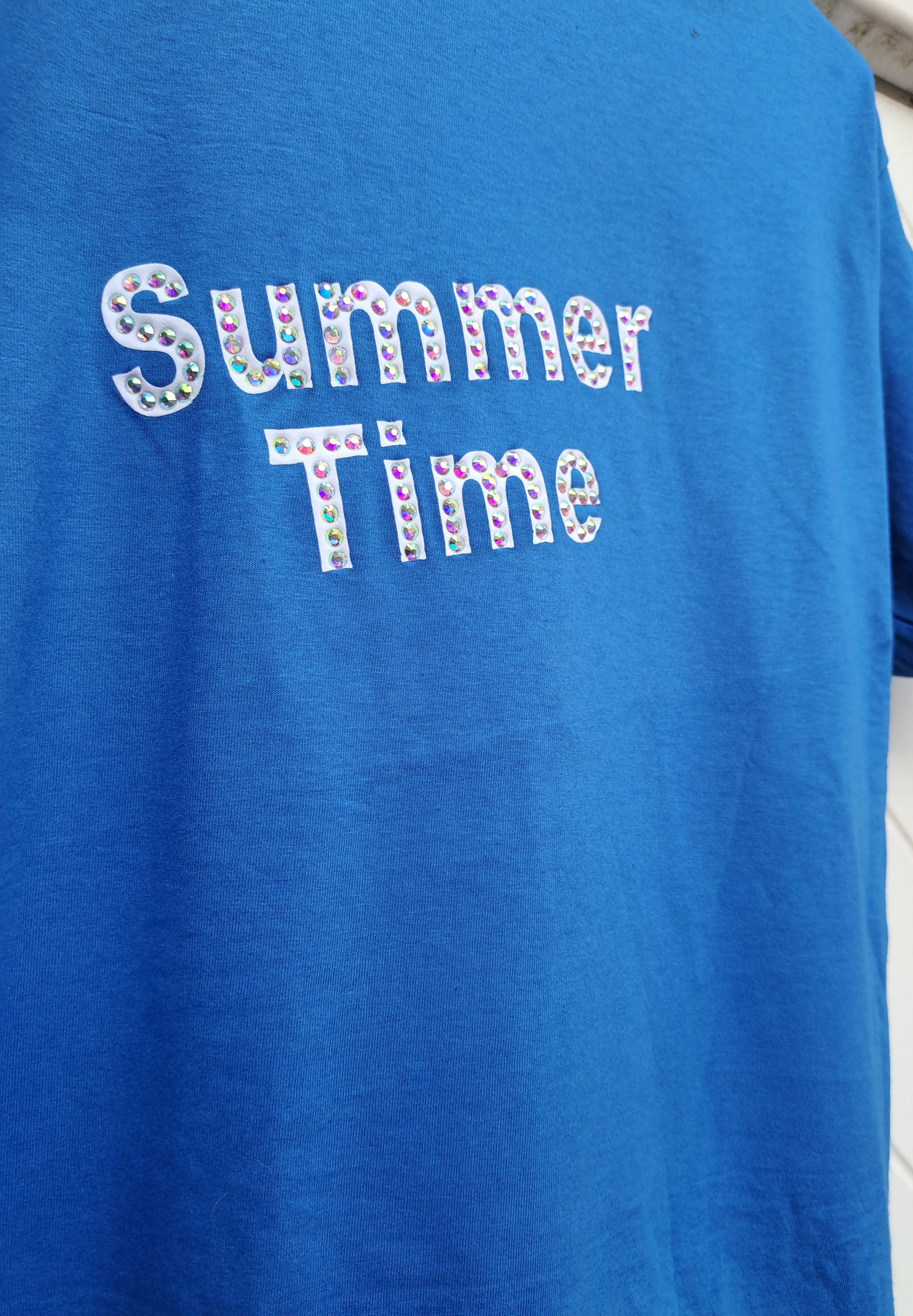 Glitzer T Shirt Strass Blau