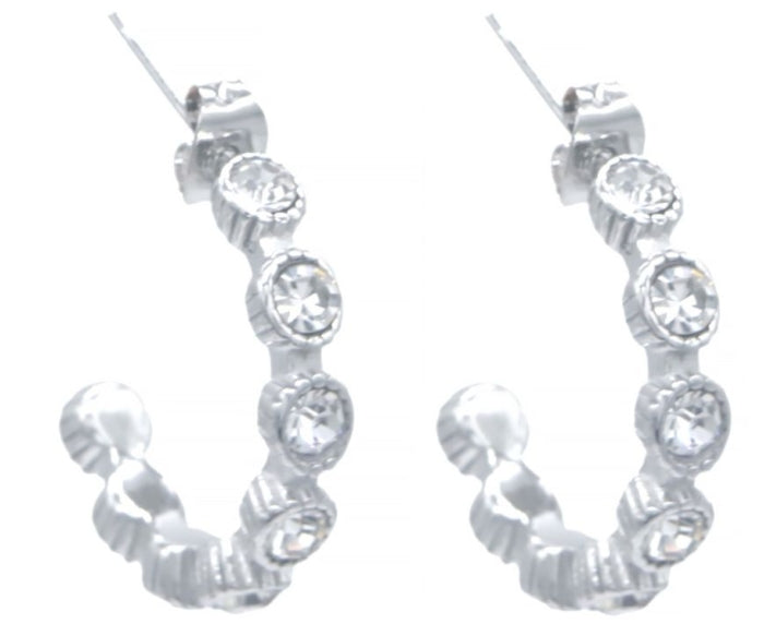 Silber-Creolen Edelstahl mit Crystals