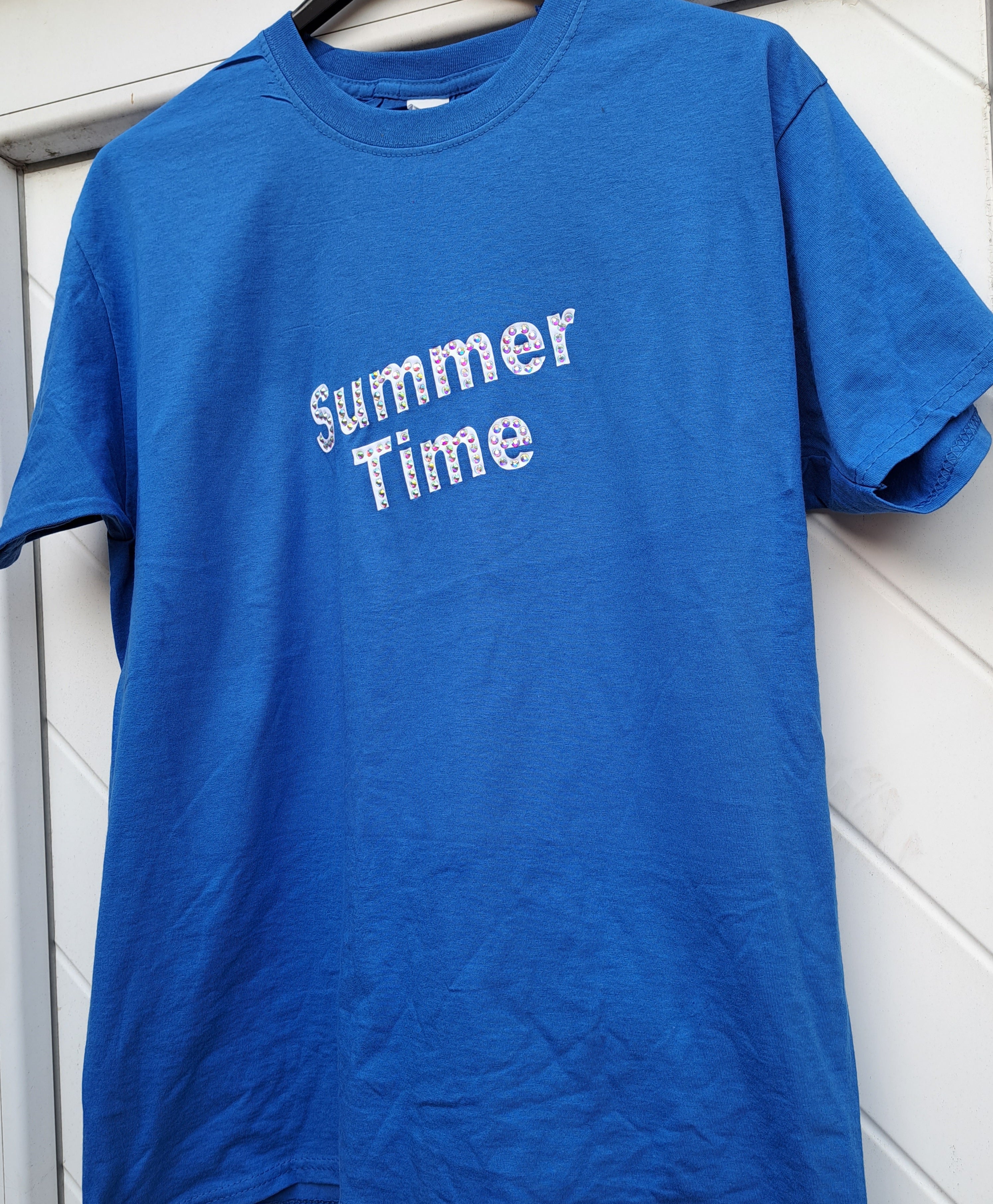 Glitzer T Shirt Strass Blau
