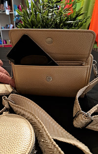Handy-Handtasche mit Geldbörse Champagner