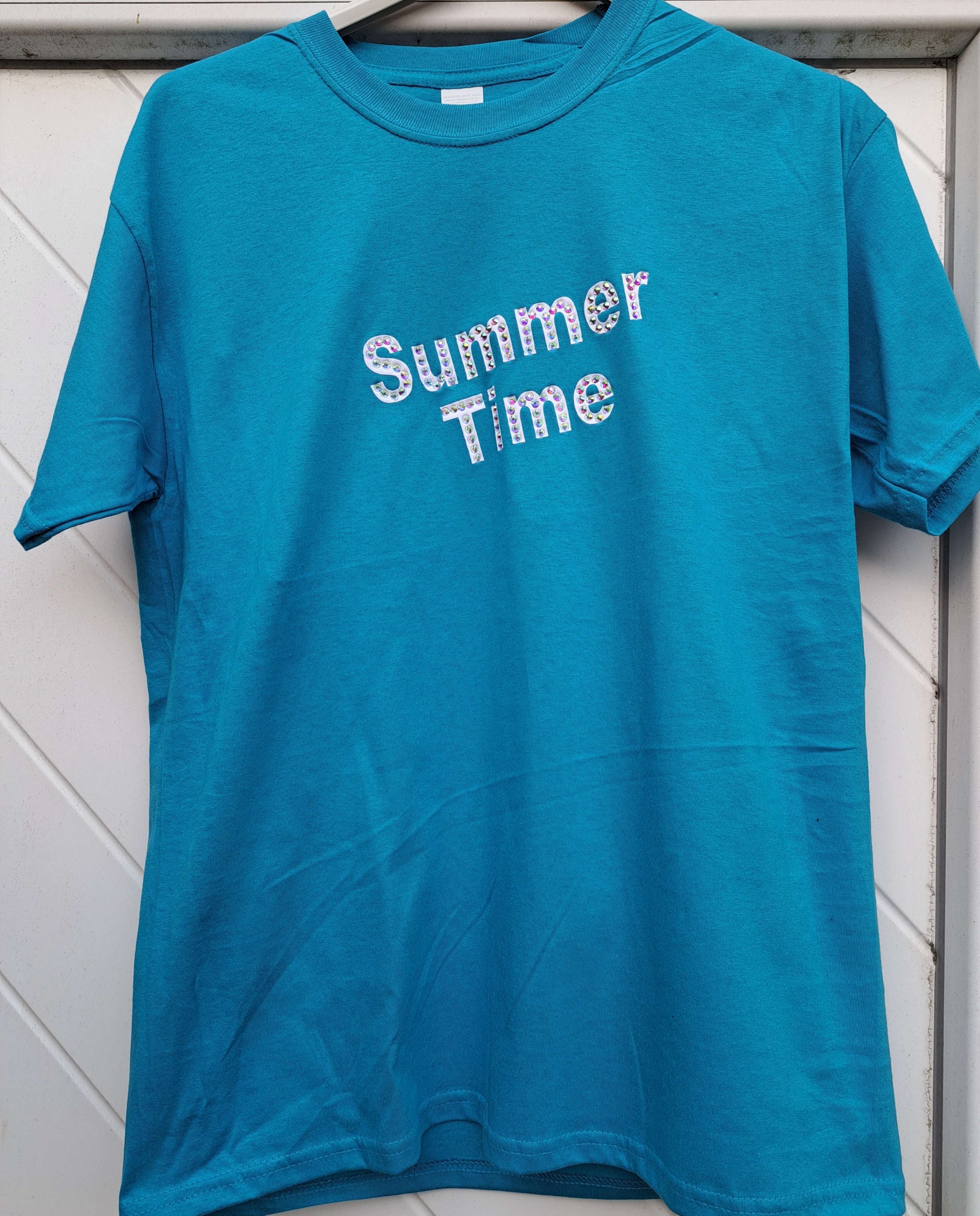 Glitzer T Shirt Strass Aqua