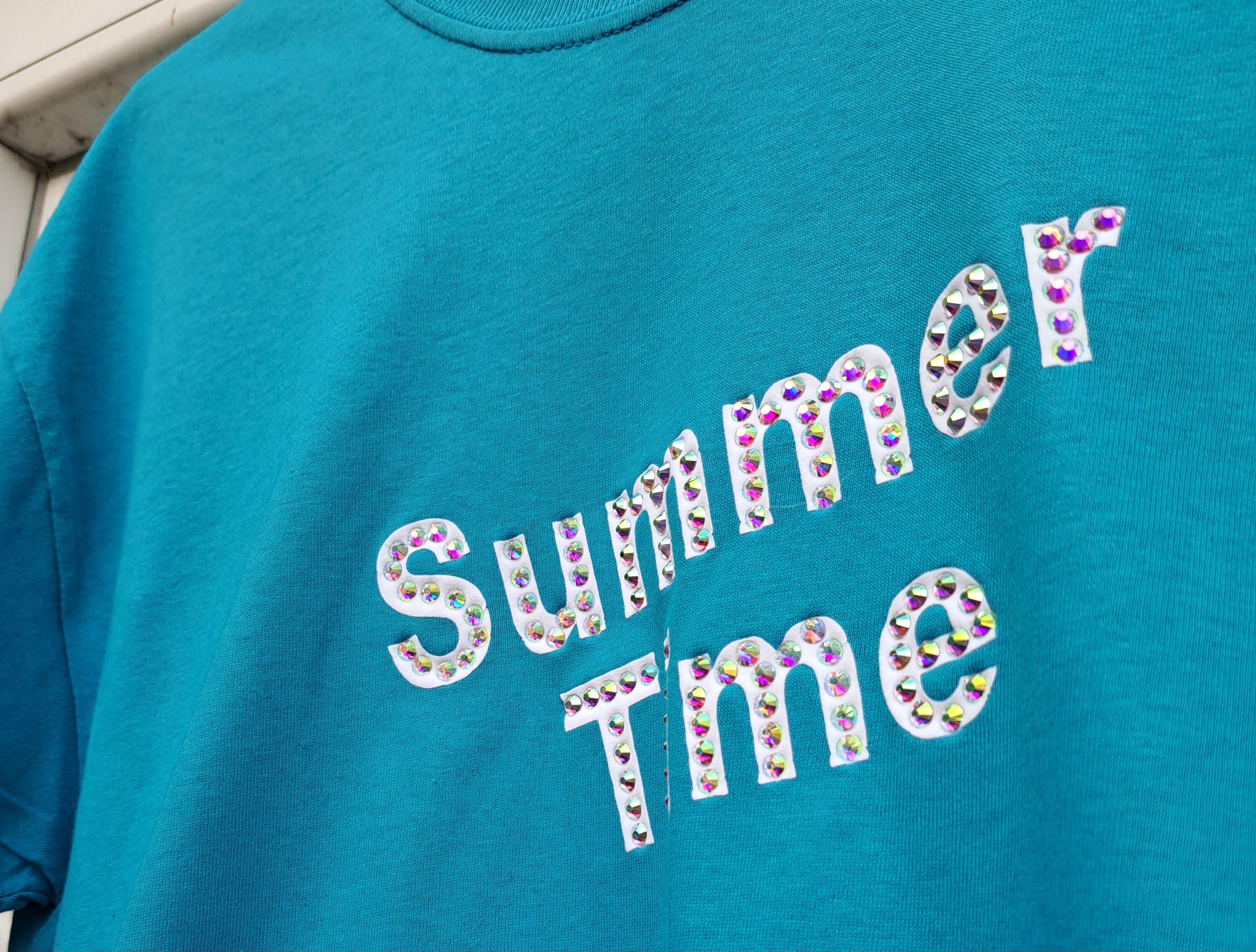 Glitzer T Shirt Strass Aqua