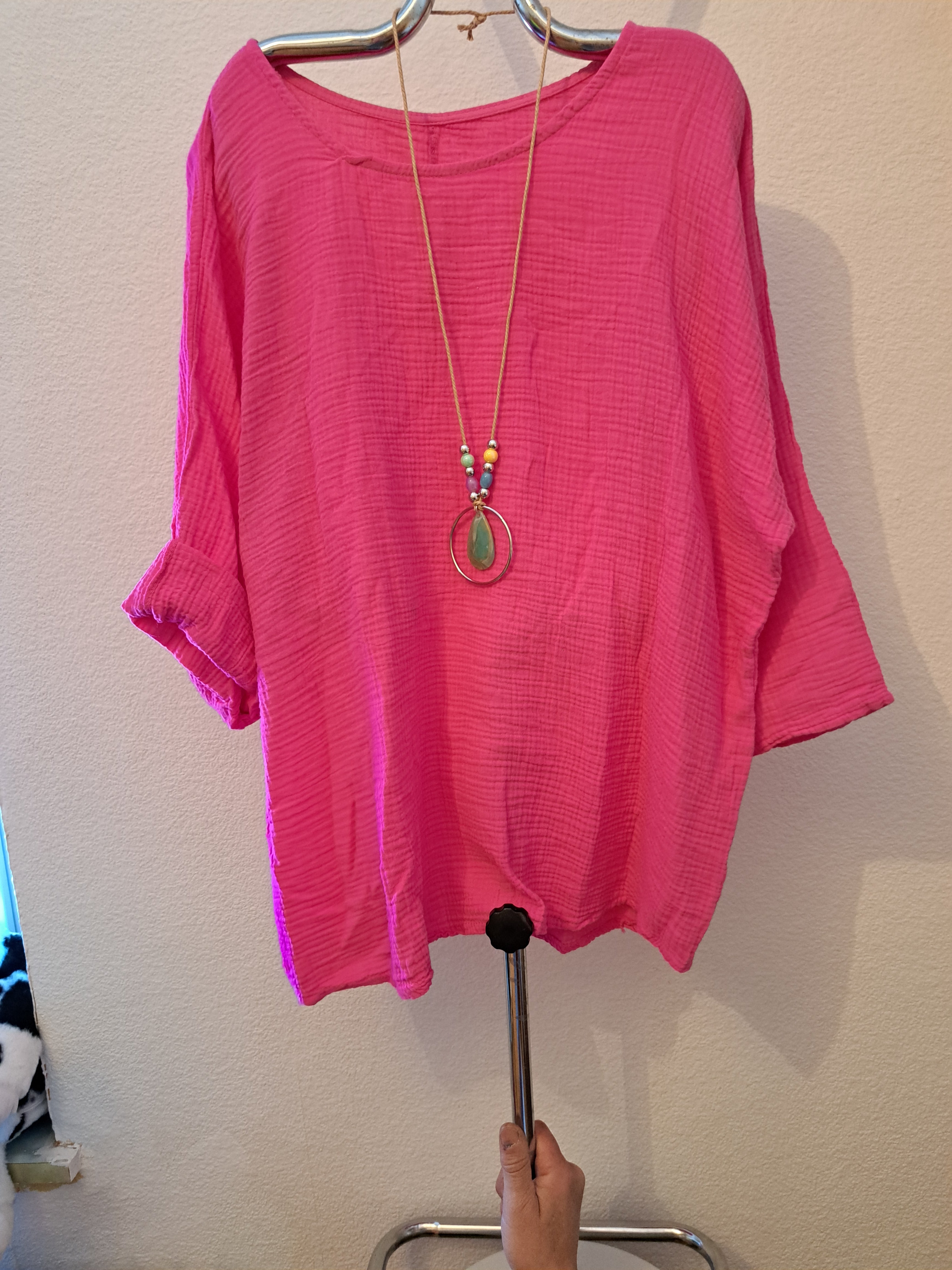 Musselin Tunika Fuchsia mit Kette