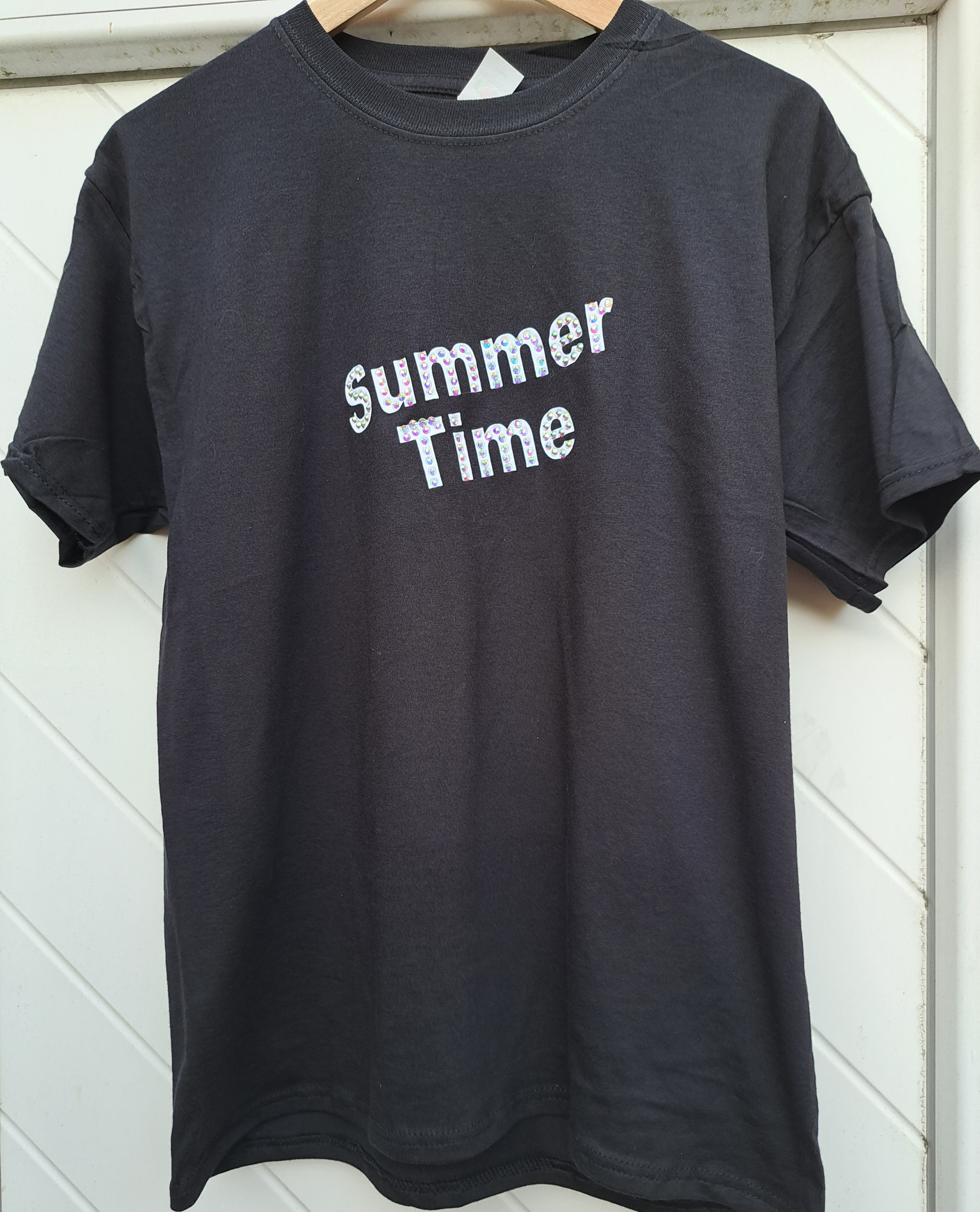 Glitzer T Shirt Strass Schwarz